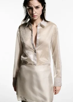 MANGO Koszule I Bluzki*Prześwitująca koszula z cekinami