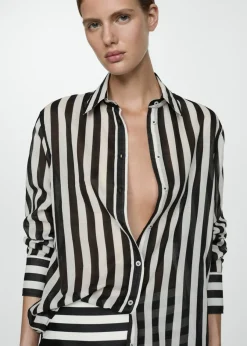 MANGO Koszule I Bluzki*Prześwitująca koszula ze 100% bawełny w paski