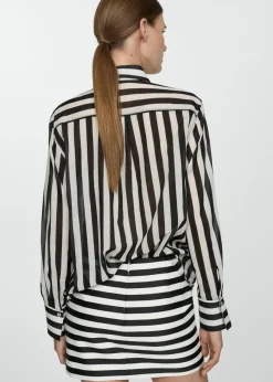 MANGO Koszule I Bluzki*Prześwitująca koszula ze 100% bawełny w paski