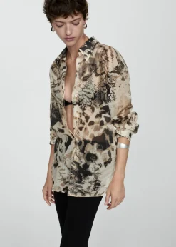 MANGO Koszule I Bluzki*Prześwitująca koszula ze zwierzęcym wzorem