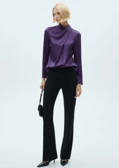 MANGO Koszule I Bluzki*Satynowa bluzka z drapowaniem i wysokim kołnierzem