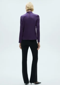 MANGO Koszule I Bluzki*Satynowa bluzka z drapowaniem i wysokim kołnierzem