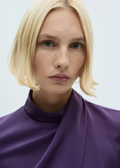 MANGO Koszule I Bluzki*Satynowa bluzka z drapowaniem i wysokim kołnierzem