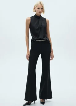 MANGO Koszule I Bluzki*Satynowa bluzka z drapowaniem i wysokim kołnierzem