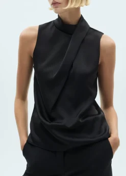 MANGO Koszule I Bluzki*Satynowa bluzka z drapowaniem i wysokim kołnierzem