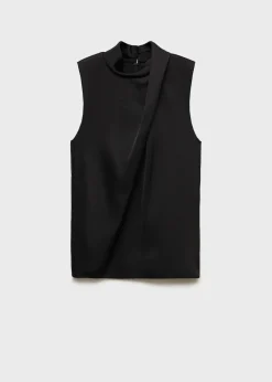 MANGO Koszule I Bluzki*Satynowa bluzka z drapowaniem i wysokim kołnierzem