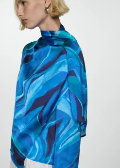 MANGO Koszule I Bluzki*Satynowa bluzka z nadrukiem i drapowanym dekoltem