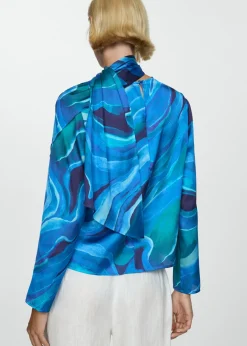 MANGO Koszule I Bluzki*Satynowa bluzka z nadrukiem i drapowanym dekoltem
