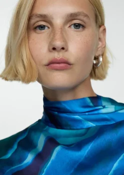 MANGO Koszule I Bluzki*Satynowa bluzka z nadrukiem i drapowanym dekoltem