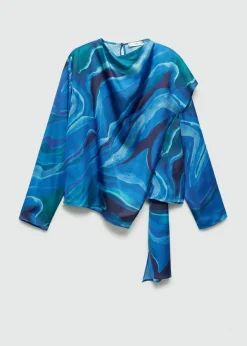 MANGO Koszule I Bluzki*Satynowa bluzka z nadrukiem i drapowanym dekoltem