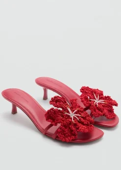 MANGO Buty|Akcesoria Skórzane*Skórzane sandały z kwiatem na obcasie