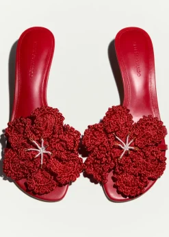 MANGO Buty|Akcesoria Skórzane*Skórzane sandały z kwiatem na obcasie