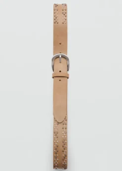 MANGO Paski*Skórzany pasek z koralikami