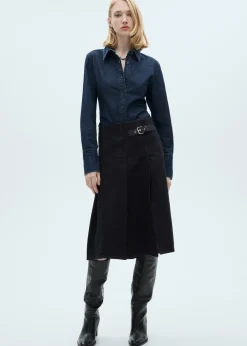 MANGO Spódnice*Spódnica midi z klamrą rinse wash