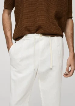 MANGO Spodnie*Spodnie lniane slim fit z troczkami