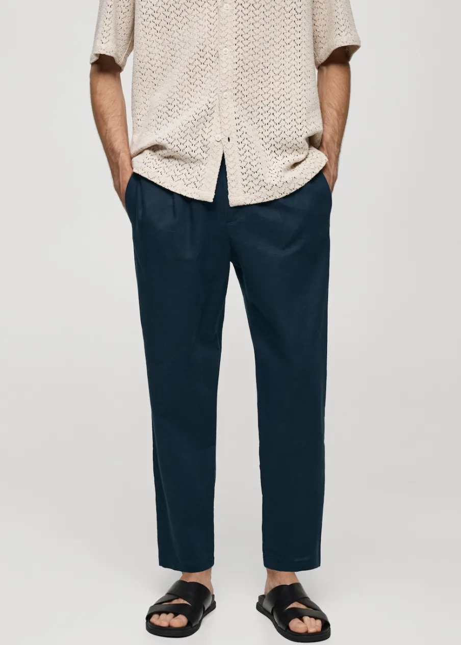 MANGO Spodnie*Spodnie lniane slim fit z troczkami