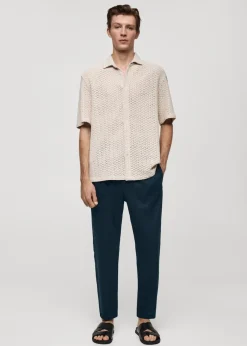 MANGO Spodnie*Spodnie lniane slim fit z troczkami