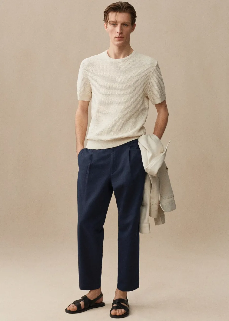 MANGO Spodnie*Spodnie lniane slim fit z troczkami