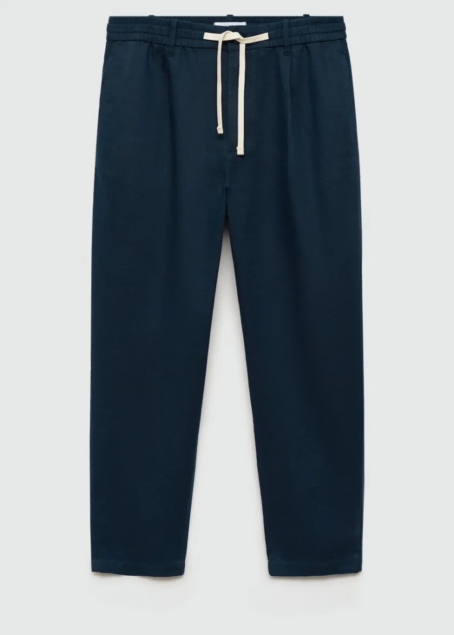 MANGO Spodnie*Spodnie lniane slim fit z troczkami