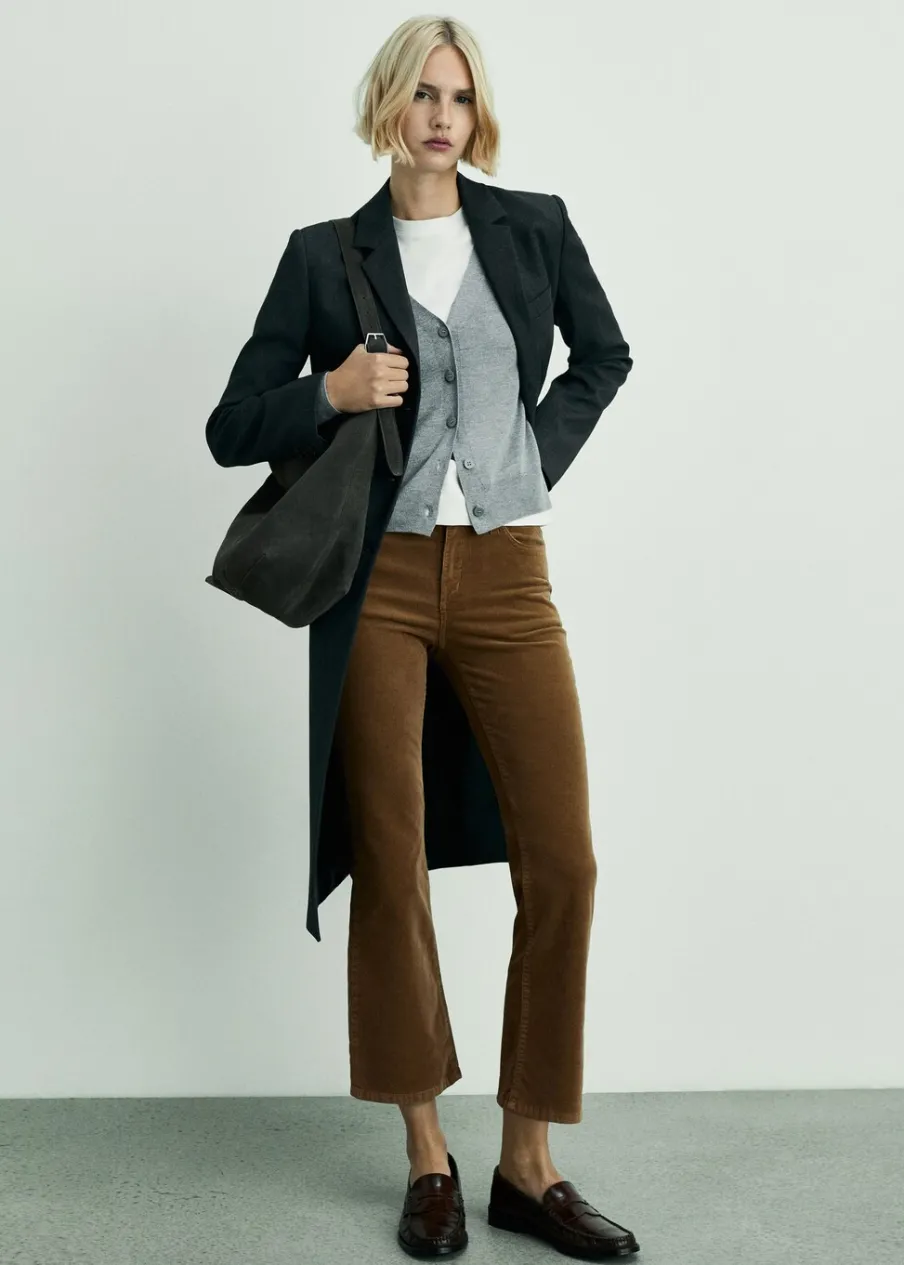 MANGO Dżinsy*Spodnie Sienna flare crop ze sztruksu