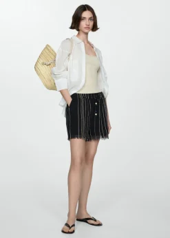 MANGO Krótkie Spodenki*Spodnie w paski z postrzępionym dołem