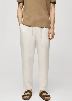 MANGO Spodnie*Spodnie z 100% lnu w paski ze sznurkiem