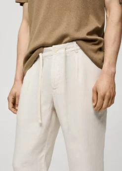 MANGO Spodnie*Spodnie z 100% lnu w paski ze sznurkiem