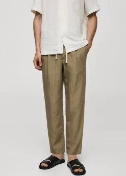 MANGO Spodnie*Spodnie z mieszanki lnu w paski ze sznurkiem