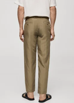 MANGO Spodnie*Spodnie z mieszanki lnu w paski ze sznurkiem