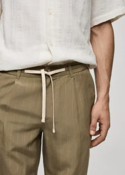 MANGO Spodnie*Spodnie z mieszanki lnu w paski ze sznurkiem