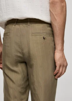 MANGO Spodnie*Spodnie z mieszanki lnu w paski ze sznurkiem