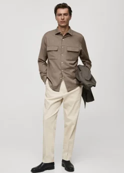 MANGO Spodnie*Spodnie z zakładkami z bawełnianego diagonalu