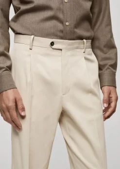 MANGO Spodnie*Spodnie z zakładkami z bawełnianego diagonalu