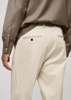 MANGO Spodnie*Spodnie z zakładkami z bawełnianego diagonalu