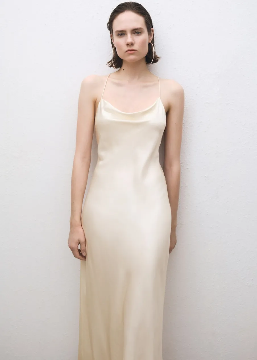 MANGO Sukienki I Kombinezony*Sukienka z jedwabiu morwowego z drapowanym dekoltem