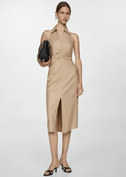 MANGO Sukienki I Kombinezony*Sukienka z kołnierzykiem polo i rozcięciem