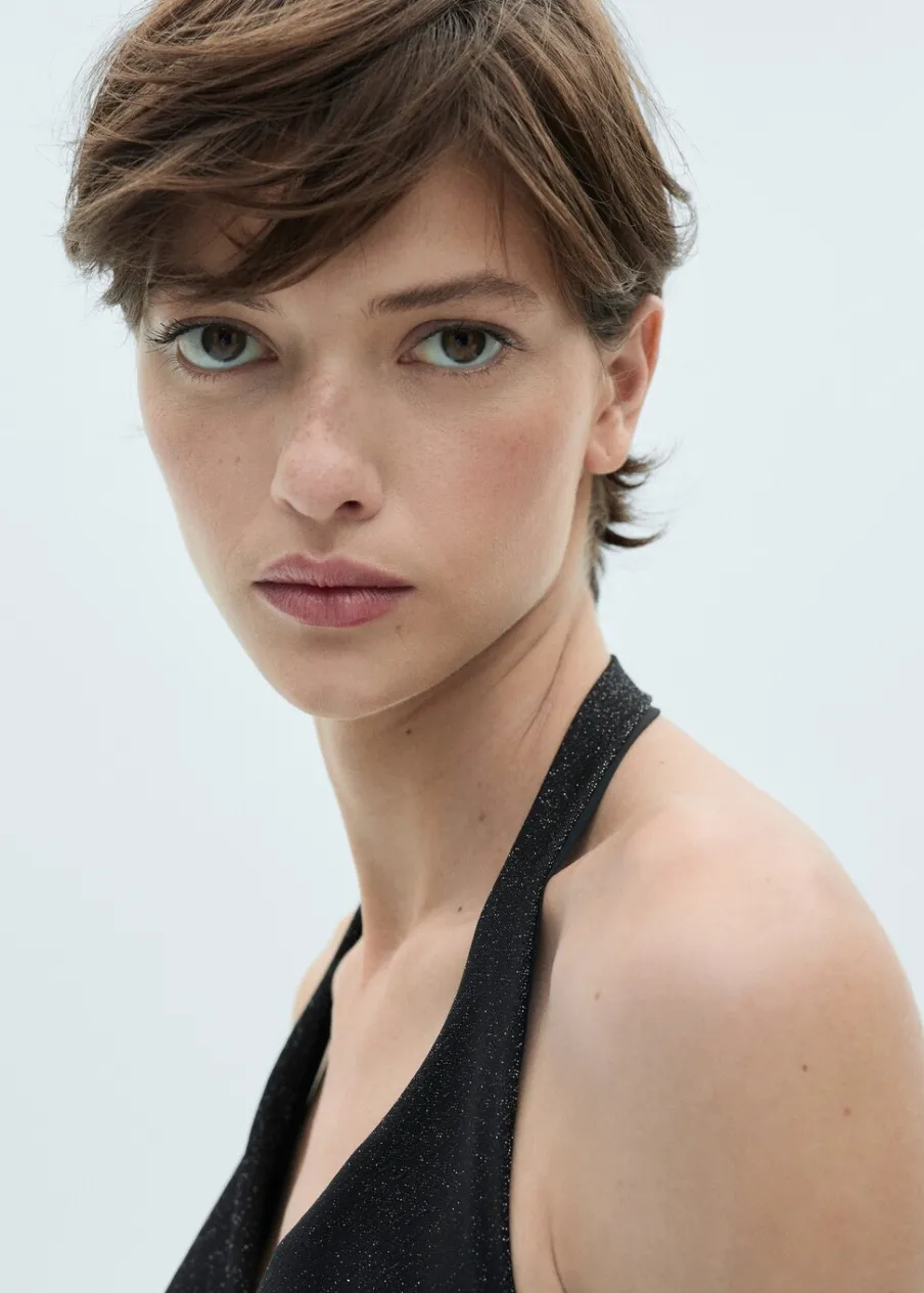 MANGO Sukienki I Kombinezony*Sukienka z lureksu z drapowanym dekoltem