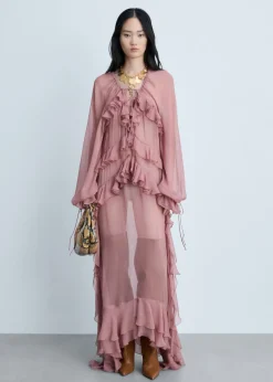 MANGO Sukienki I Kombinezony*Sukienka z półprzezroczystego szyfonu z falbankami