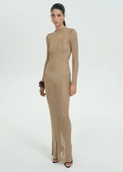 MANGO Sukienki I Kombinezony*Sukienka z prążkowanego lureksu z odkrytymi plecami