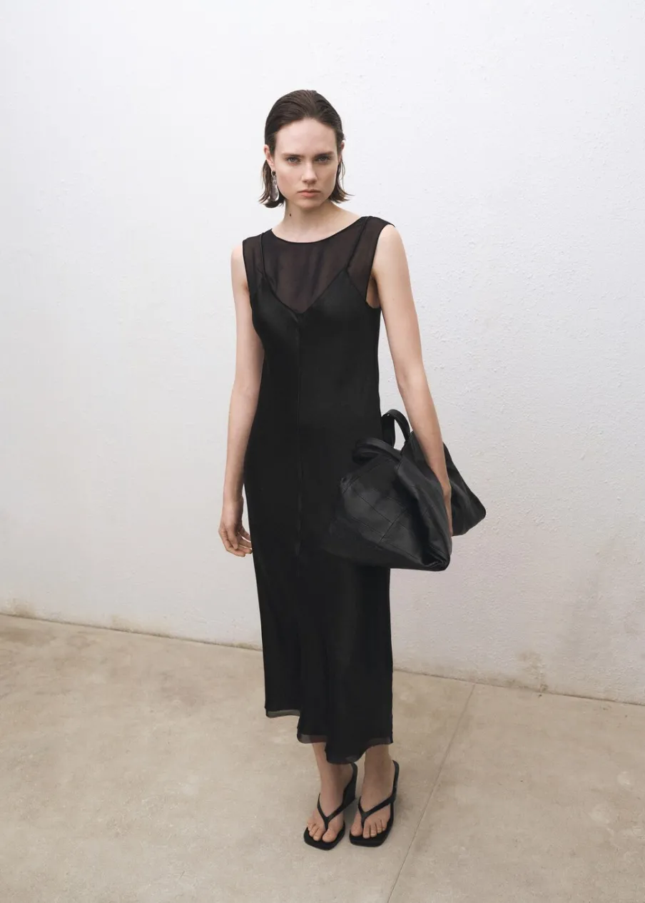 MANGO Sukienki I Kombinezony*Sukienka z satyny i tkaniny