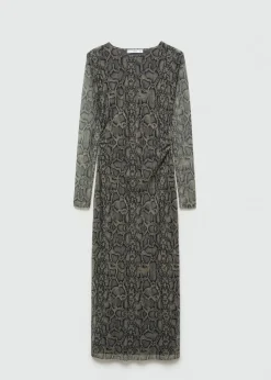 MANGO Sukienki I Kombinezony*Sukienka z siateczkowej tkaniny ze zwierzęcym wzorem