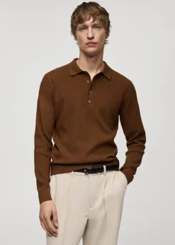 MANGO Kardigany I Swetry|Koszulki Polo*Sweter polo z prążkowanej dzianiny z mieszanki bawełny