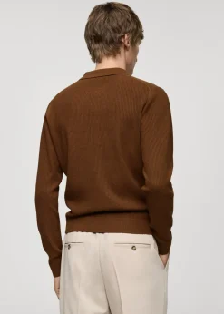 MANGO Kardigany I Swetry|Koszulki Polo*Sweter polo z prążkowanej dzianiny z mieszanki bawełny