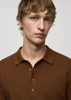 MANGO Kardigany I Swetry|Koszulki Polo*Sweter polo z prążkowanej dzianiny z mieszanki bawełny