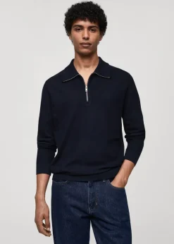 MANGO Kardigany I Swetry|Koszulki Polo*Sweter teksturowany z kołnierzykiem polo i zapięciem na zamek
