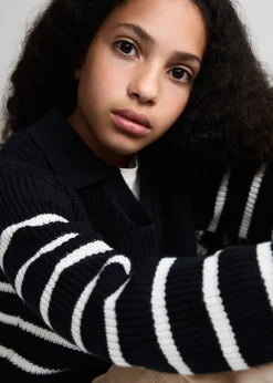 Dzieci MANGO Swetry I Kardigany*Sweter w paski z kołnierzykiem polo