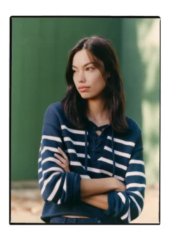 MANGO Swetry I Kardigany*Sweter w paski z kołnierzykiem polo