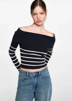 MANGO Swetry I Kardigany*Sweter w paski z odkrytymi ramionami