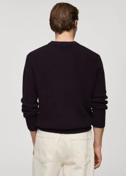 MANGO Kardigany I Swetry*Sweter z bawełnianej prążkowanej dzianiny