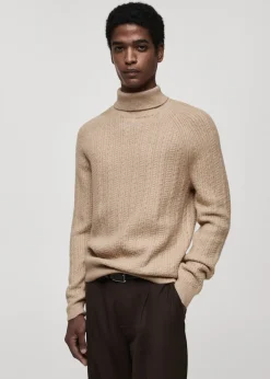 MANGO Kardigany I Swetry*Sweter z dzianiny z warkoczami i golfem